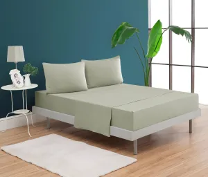 100% Cotton Bed Sheet Set with Deep Pocket - T-Shirt Fabric Jersey Knit - Extra Soft - Easy Fit - 4 Piece Set with Pillowcases - All Season - Comfy – 4 pcs (Mineral Green, Queen)