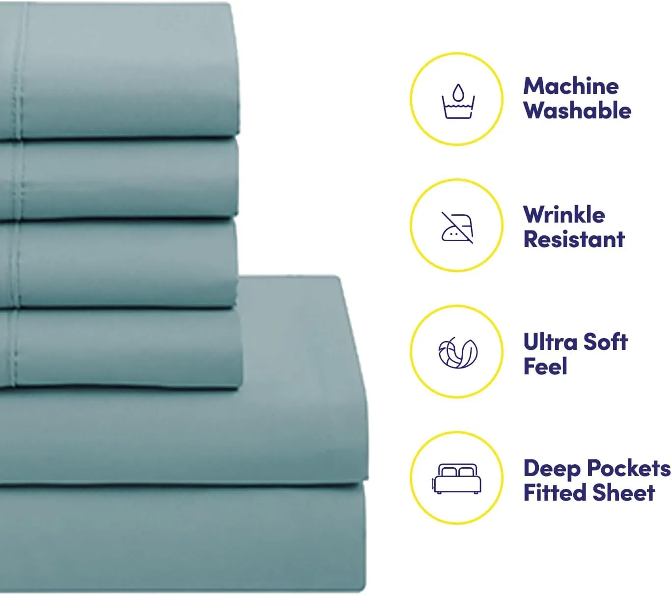 100% Cotton Collection 7 Piece Comforter Set Bag Solid Color All Season Soft Down Alternative Blanket & Luxurious Bed Sheets Queen Size Misty Blue