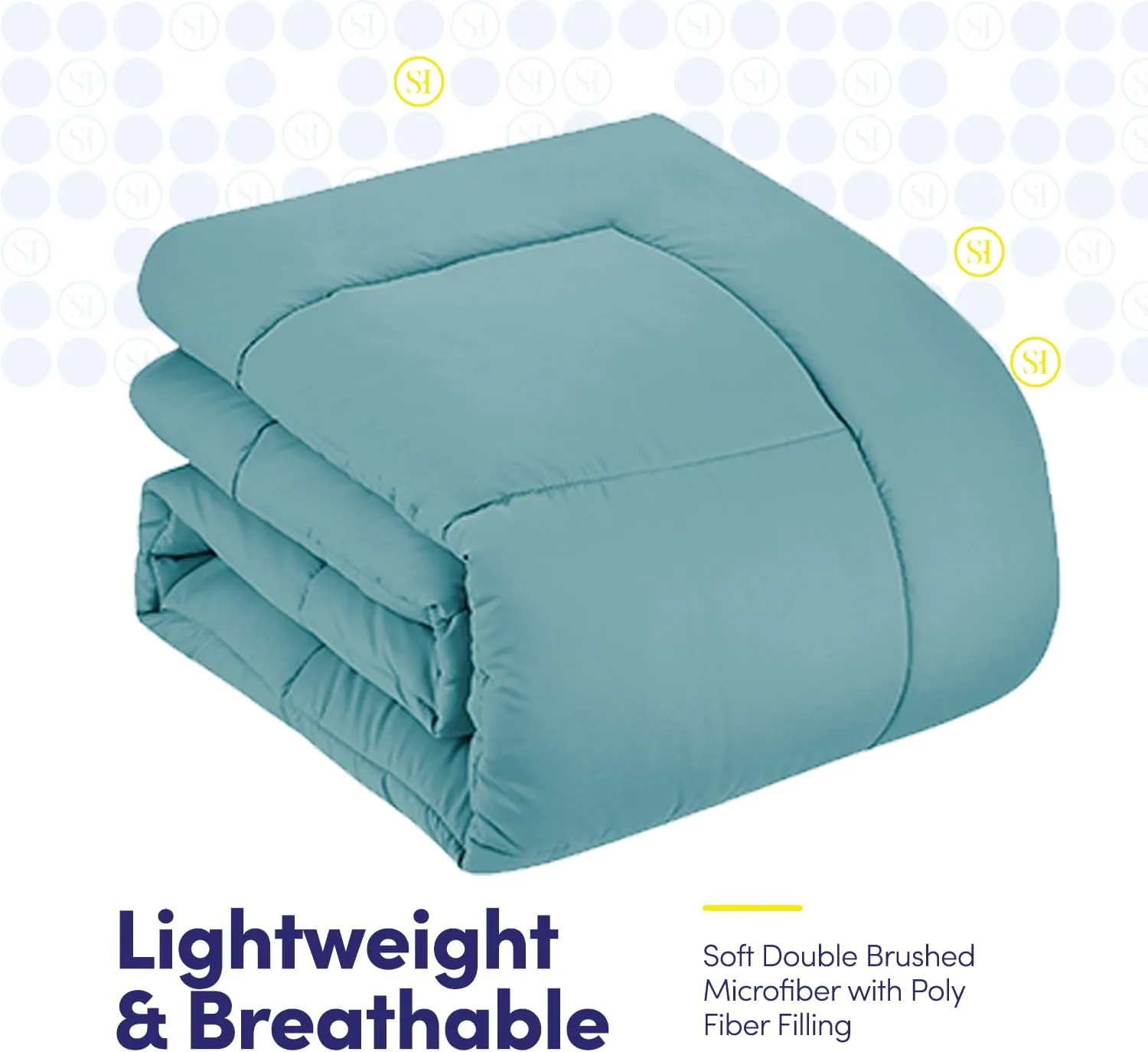 100% Cotton Collection 7 Piece Comforter Set Bag Solid Color All Season Soft Down Alternative Blanket & Luxurious Bed Sheets Queen Size Misty Blue