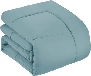 100% Cotton Collection 7 Piece Comforter Set Bag Solid Color All Season Soft Down Alternative Blanket & Luxurious Bed Sheets Queen Size Misty Blue