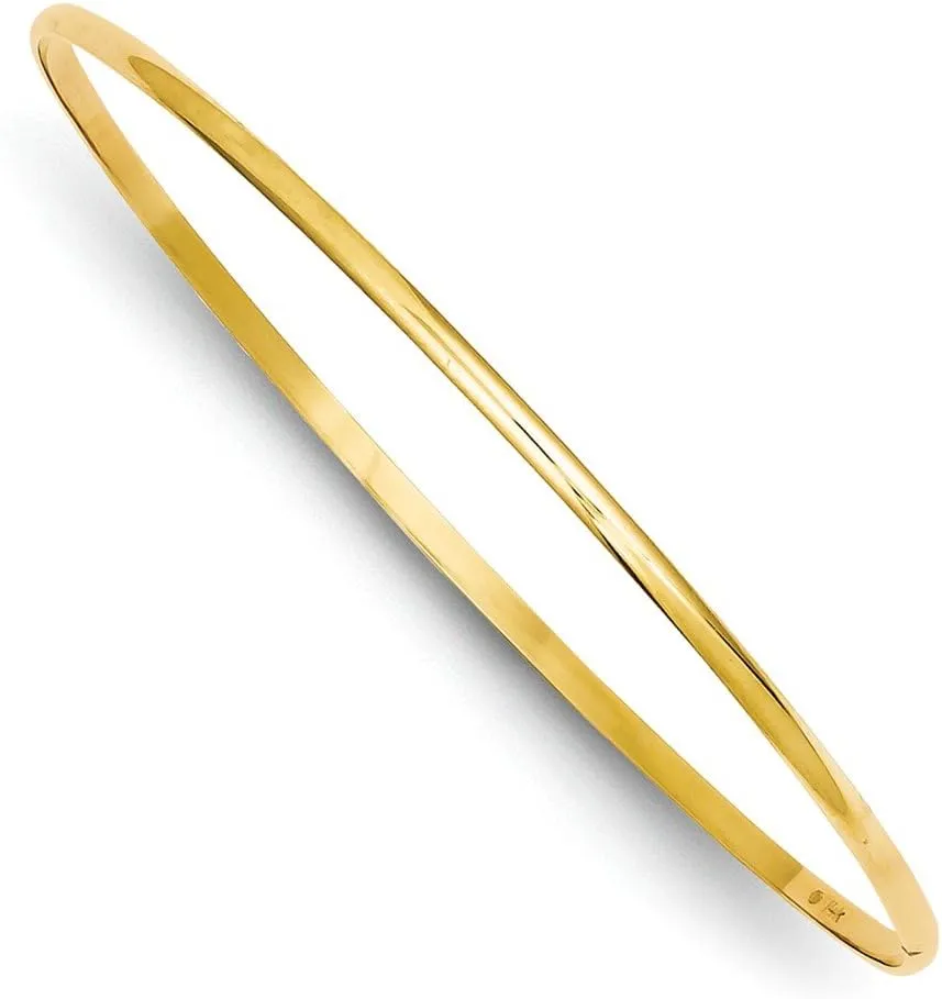14k Gold 2mm Solid Polished Half-round Slip-on Bangle
