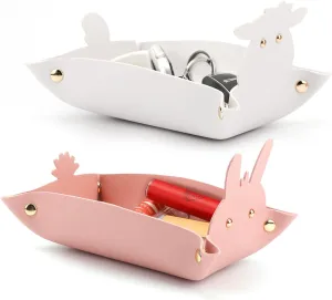 2 pack Leather Valet Tray Organizer, pen holder for desk, Desk organizer tray, birthday gift Decorative nightstand Organizer, Soft Foldable, Office/Home Organization dresser key Trays