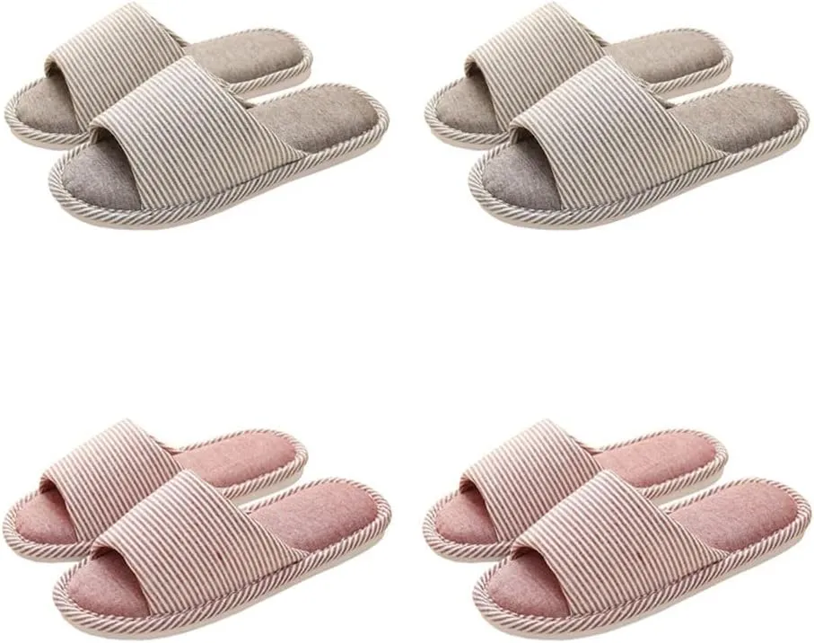 4 Pairs Spa Slippers - Non Slip Disposable Slippers for Guests, Men & Women - Washable & Travel Friendly