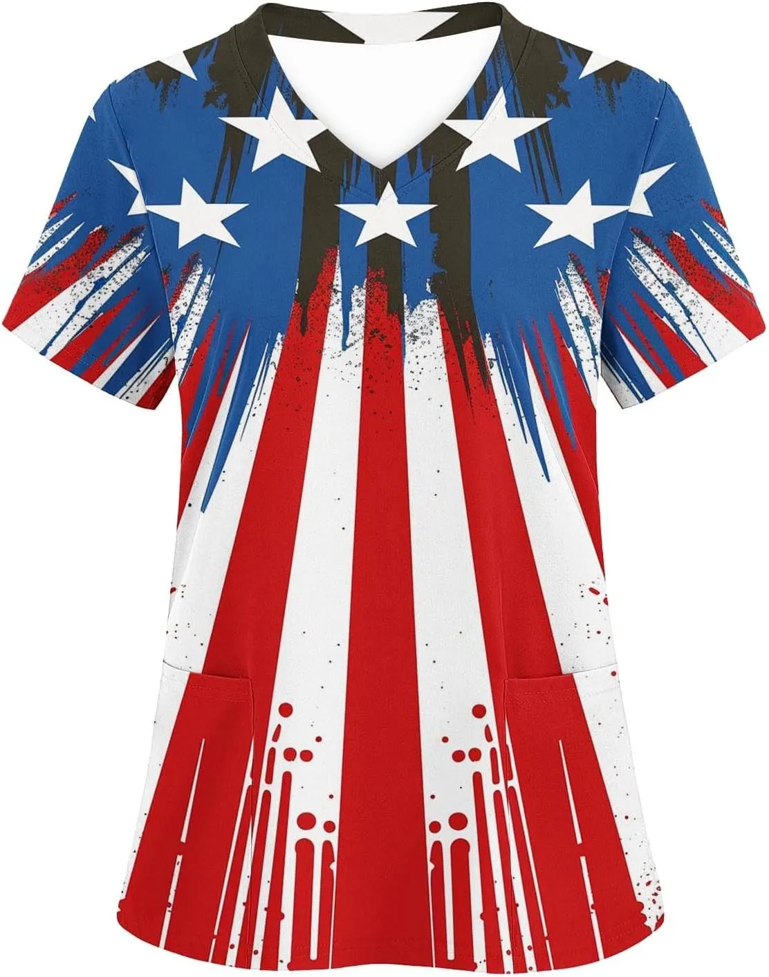 4th of July Shirts for Women Dressy Short Sleeve Flowy Tops Fashion V-Neck Independence Day Graphic Tee Shirts