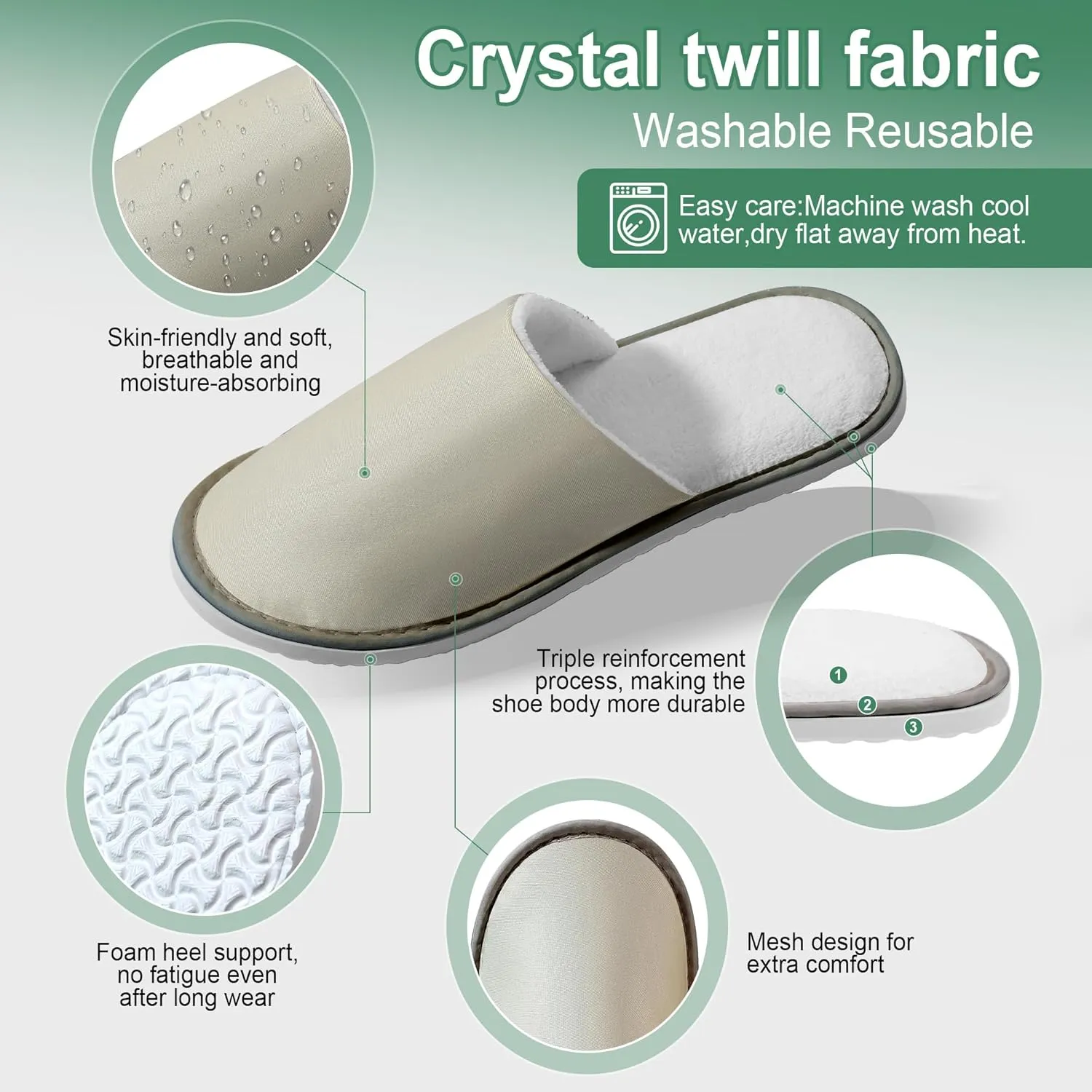 6-8 Pairs Disposable Slippers, Non Slip Slippers for Guests, Washable & Reusable, Soft and Breathable Crystal Twill Fabric, Unisex, Suitable for house, Hotel, Travel, Parties, Spa, Wedding