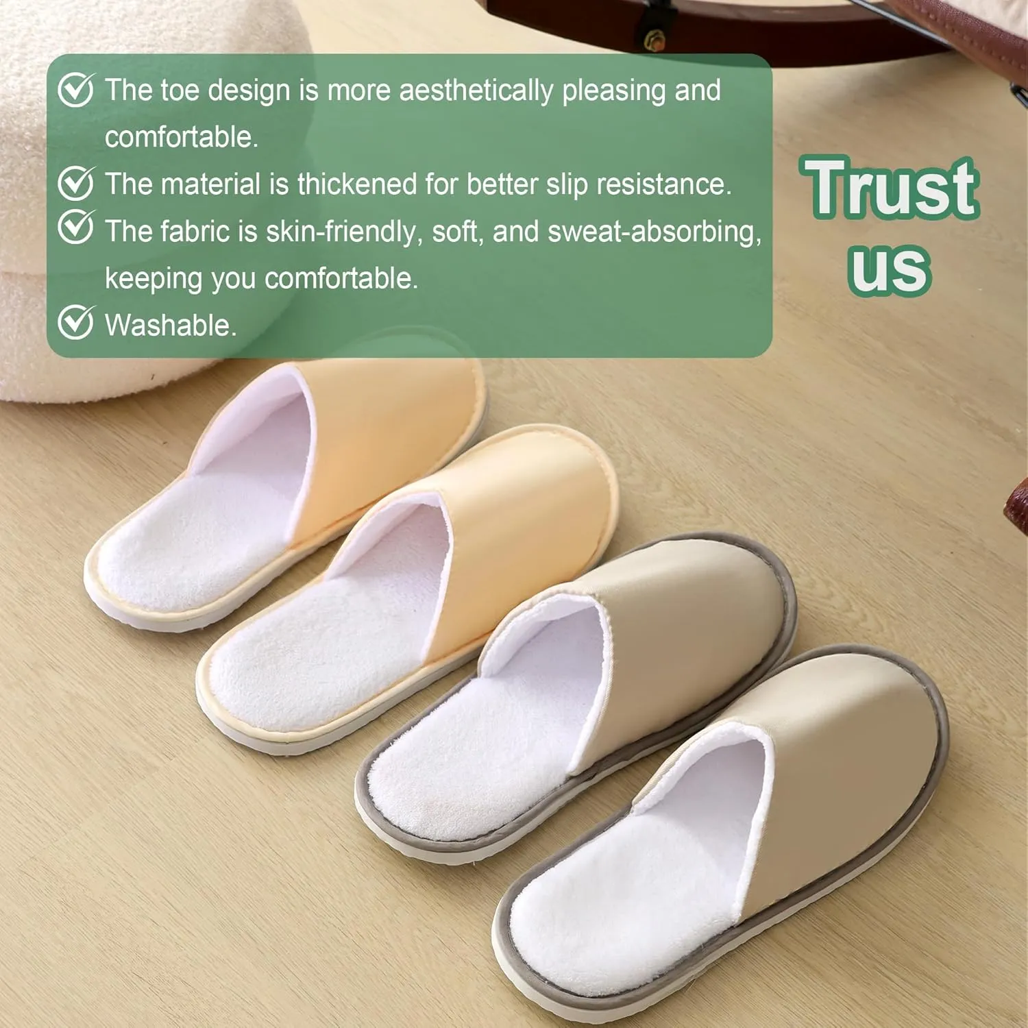 6-8 Pairs Disposable Slippers, Non Slip Slippers for Guests, Washable & Reusable, Soft and Breathable Crystal Twill Fabric, Unisex, Suitable for house, Hotel, Travel, Parties, Spa, Wedding
