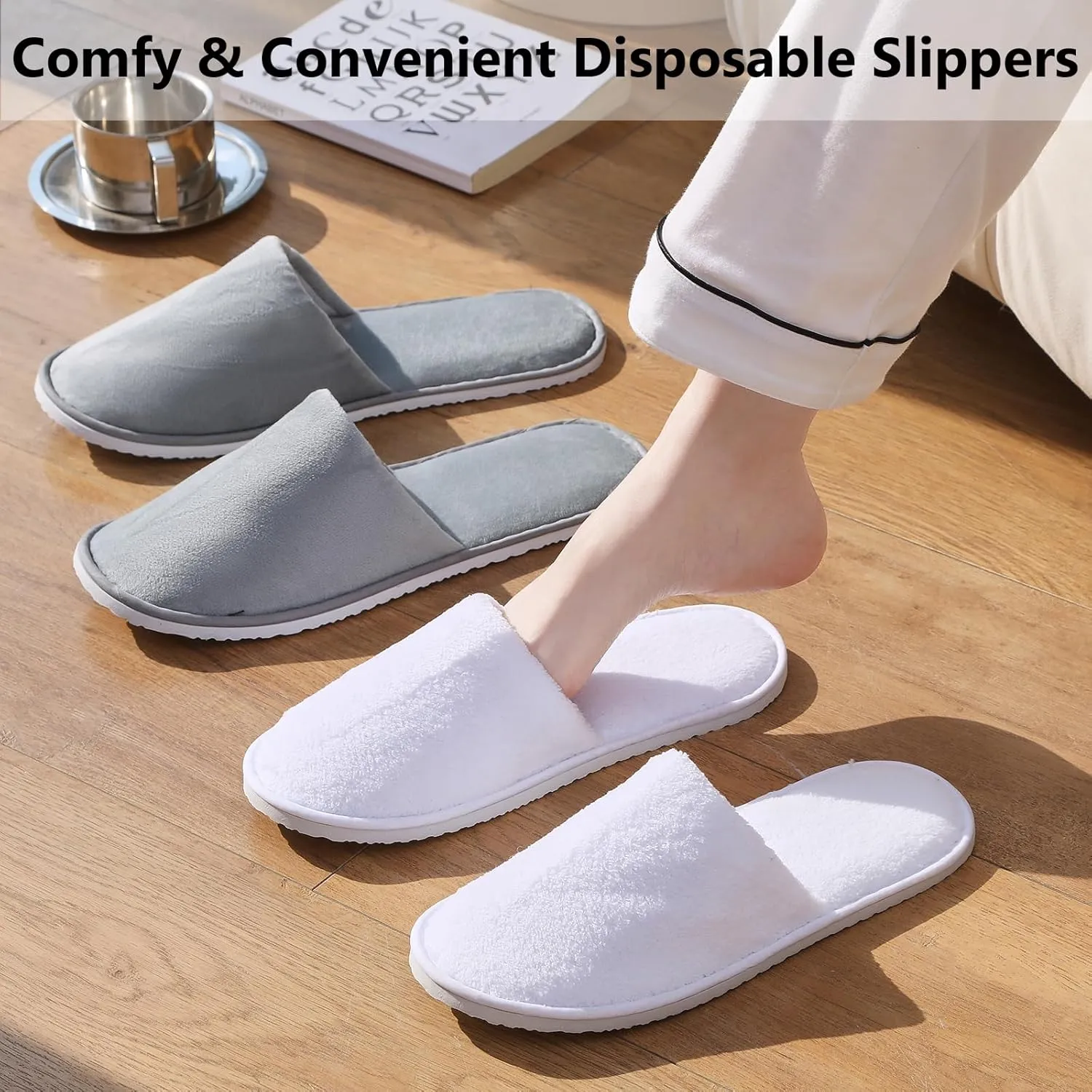 6 Pairs Disposable Slippers for Guest, Non Slip Spa Slides Washable Reusable House Shoes Hotel Indoor Slippers for Women Men, Home,Travel