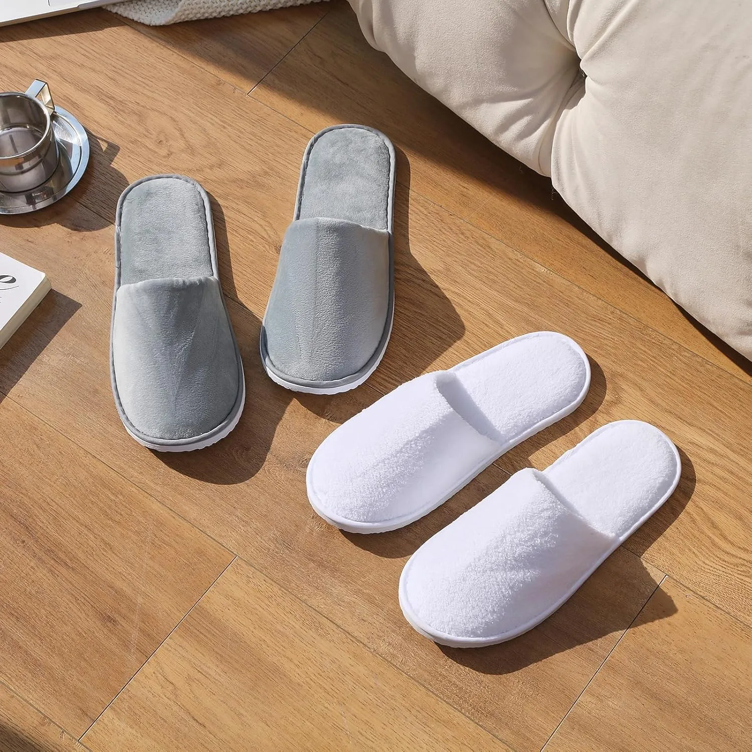 6 Pairs Disposable Slippers for Guest, Non Slip Spa Slides Washable Reusable House Shoes Hotel Indoor Slippers for Women Men, Home,Travel