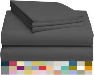 800-Thread-Count 100% Cotton Sheet Pure Grey Cal King-Sheets Set, 4-Piece Long-Staple Cotton Best-Bedding Sheets for Bed, Soft & Silky Sateen Weave Fits Mattress Upto 18'' Deep Pocket