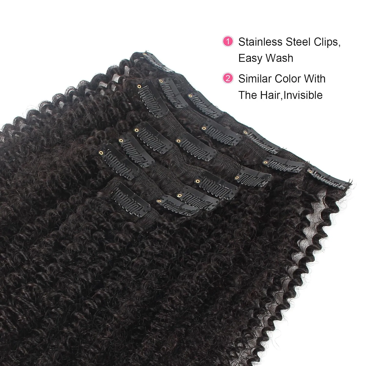 ABH AMAZINGBEAUTY HAIR Afro Curly Clip in Hair Extensions Real Human Hair 4A 4B Curly Clip ins for Black Women 120g 7 Pieces 17 Clips, #1B Natural Black 14 Inch