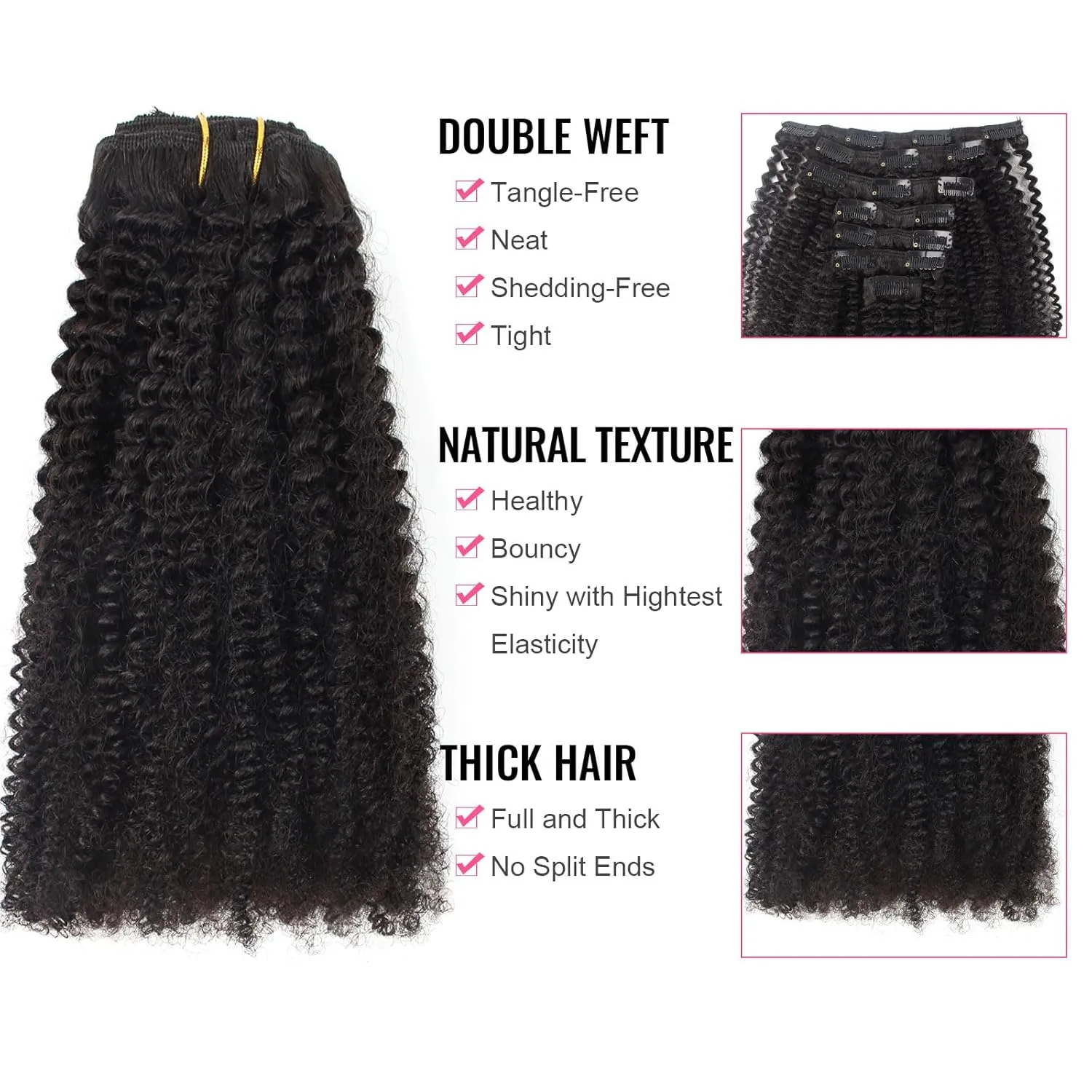 ABH AMAZINGBEAUTY HAIR Afro Curly Clip in Hair Extensions Real Human Hair 4A 4B Curly Clip ins for Black Women 120g 7 Pieces 17 Clips, #1B Natural Black 14 Inch