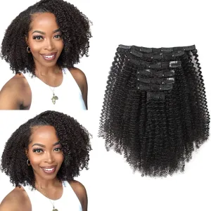 ABH AMAZINGBEAUTY HAIR Afro Curly Clip in Hair Extensions Real Human Hair 4A 4B Curly Clip ins for Black Women 120g 7 Pieces 17 Clips, #1B Natural Black 14 Inch