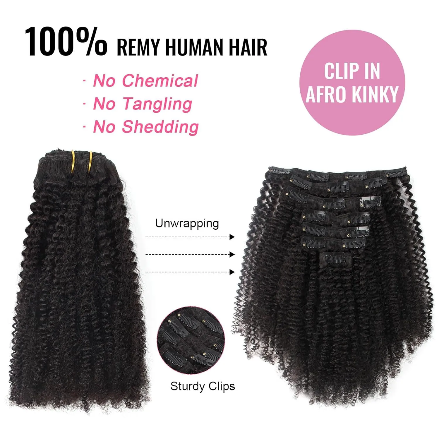 ABH AMAZINGBEAUTY HAIR Afro Curly Clip in Hair Extensions Real Human Hair 4A 4B Curly Clip ins for Black Women 120g 7 Pieces 17 Clips, #1B Natural Black 14 Inch