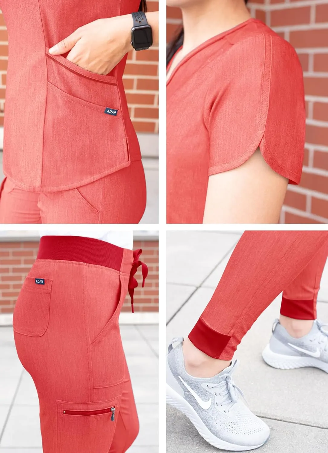 Adar Pro Modern Athletic Scrub Set For Women - Modern V-Neck Scrub Top & Yoga Jogger Scrub Pants
