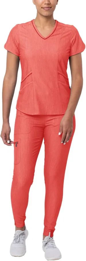 Adar Pro Modern Athletic Scrub Set For Women - Modern V-Neck Scrub Top & Yoga Jogger Scrub Pants