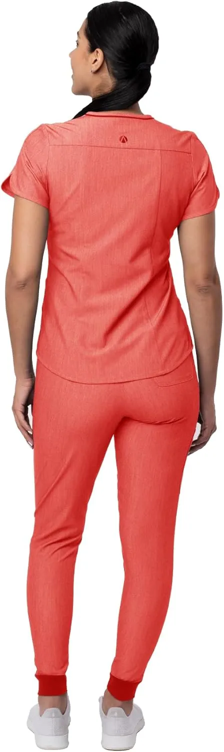 Adar Pro Modern Athletic Scrub Set For Women - Modern V-Neck Scrub Top & Yoga Jogger Scrub Pants
