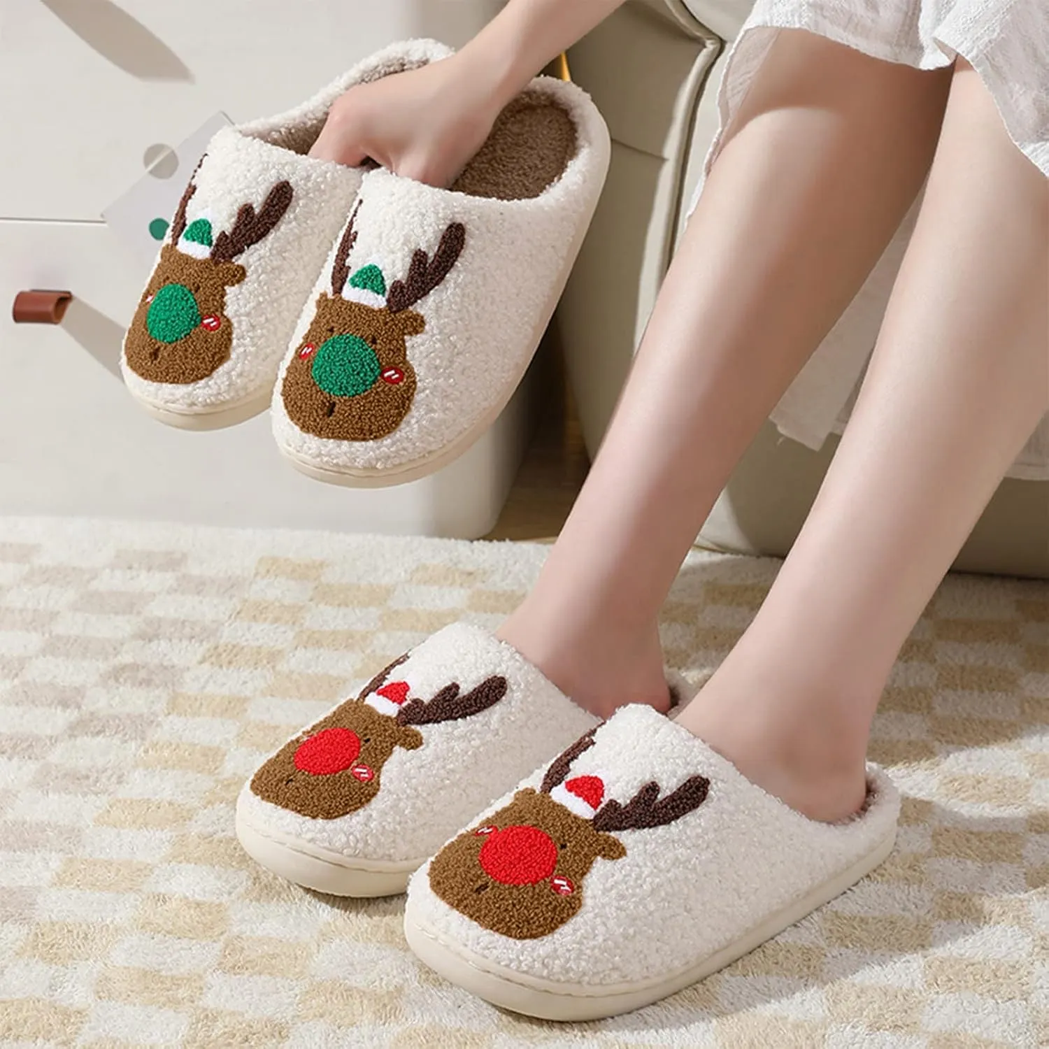 Adisputent Women's Fluffy Slippers - Warm, Cozy, Plush Fuzzy Cushion Slip-On House Slippers for Indoor and Outdoor