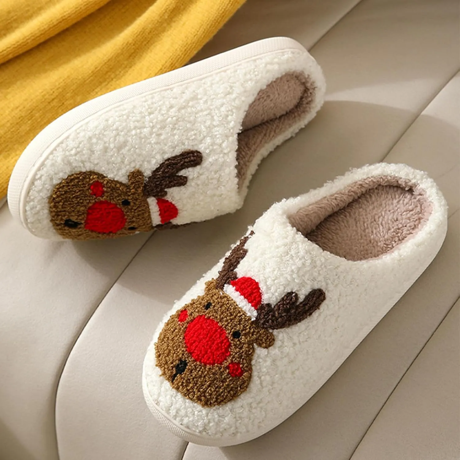 Adisputent Women's Fluffy Slippers - Warm, Cozy, Plush Fuzzy Cushion Slip-On House Slippers for Indoor and Outdoor