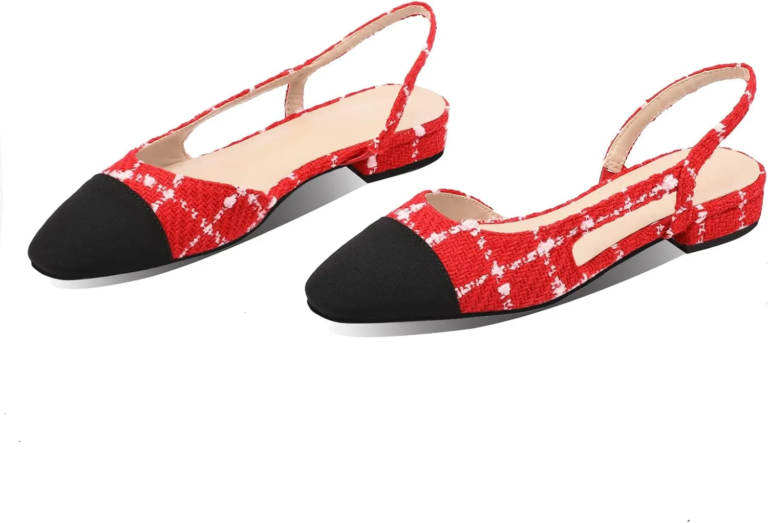 Adrizzlein Womens Slingback Flat Pumps Closed Round Toe Two Toned Casual Flat Office Shoes