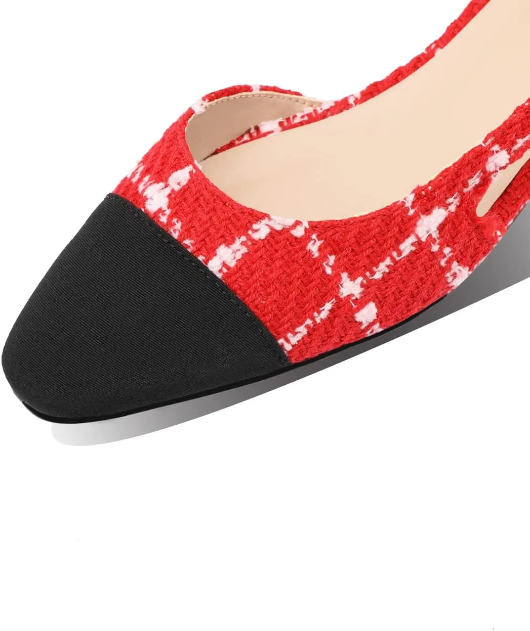 Adrizzlein Womens Slingback Flat Pumps Closed Round Toe Two Toned Casual Flat Office Shoes