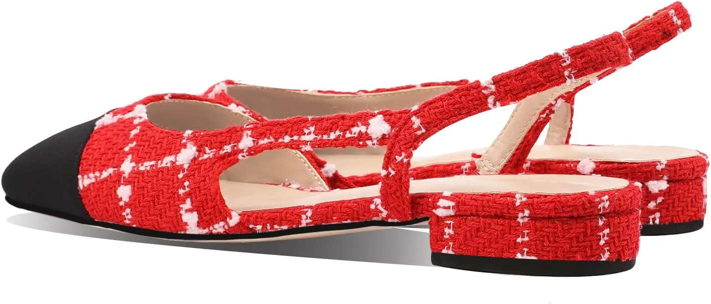 Adrizzlein Womens Slingback Flat Pumps Closed Round Toe Two Toned Casual Flat Office Shoes