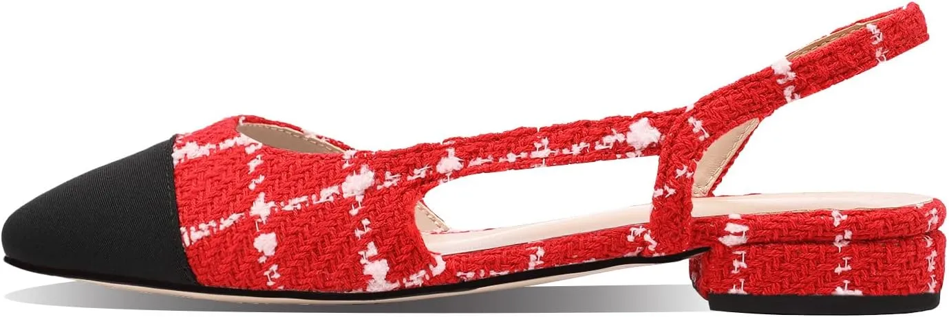 Adrizzlein Womens Slingback Flat Pumps Closed Round Toe Two Toned Casual Flat Office Shoes