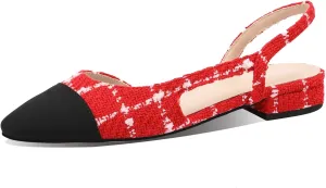 Adrizzlein Womens Slingback Flat Pumps Closed Round Toe Two Toned Casual Flat Office Shoes