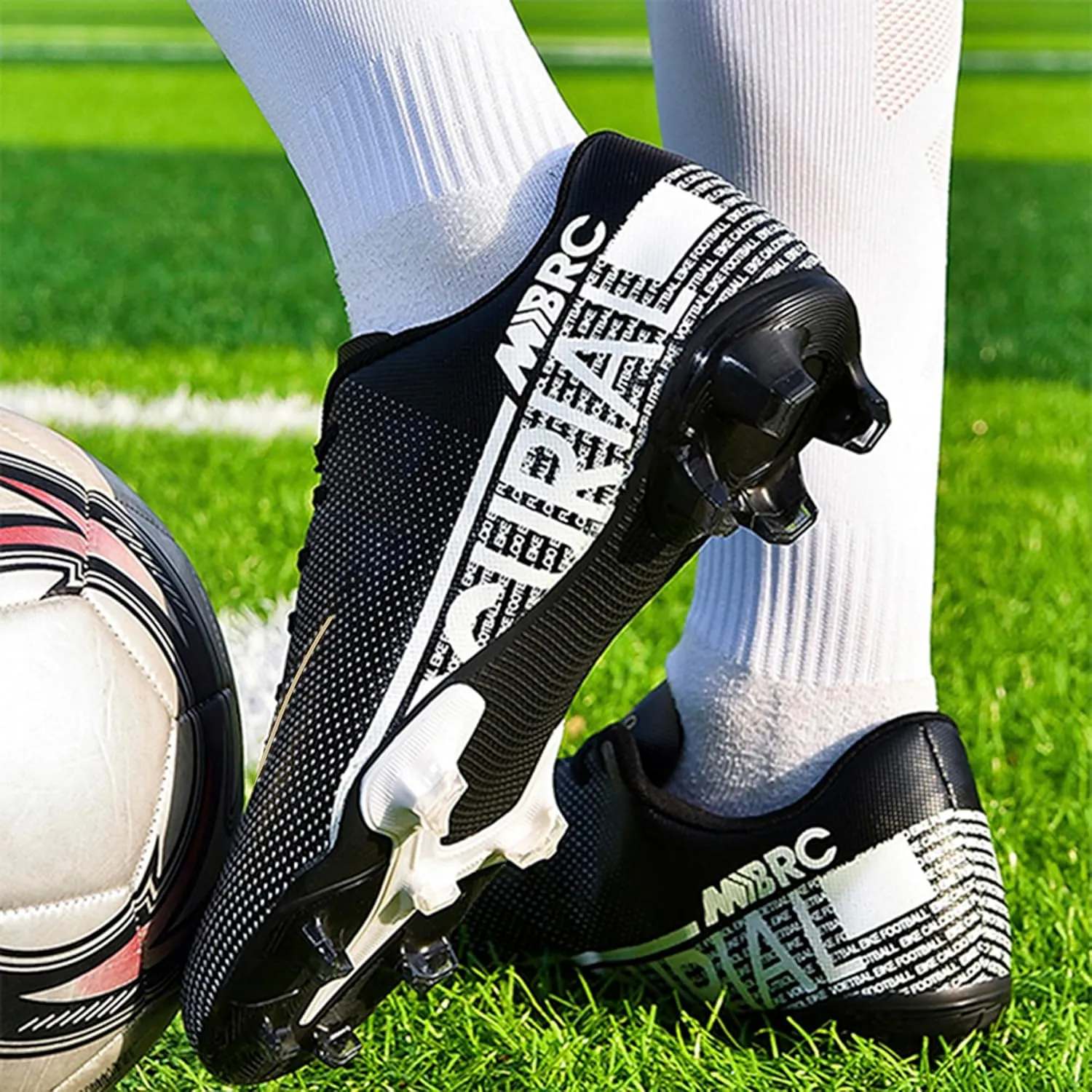 Adult Soccer Cleats Men-High-Tops Slip-On Lace Up Football Shoes for Youth Soccer Shoes Indoor Outdoor AG FG