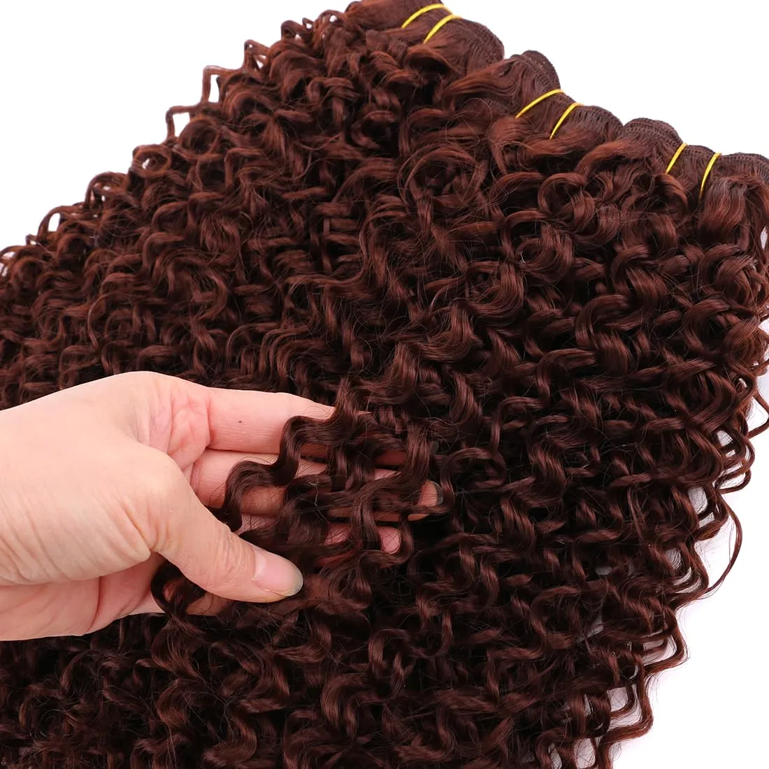 Afro Kinky Curly Synthetic Hair Weave 3 Bundles 18 20 22 Inches 300 Gram Jerry Curl Bundle High Temperature Fiber Hair Extensions for Black Women Brown Color 33