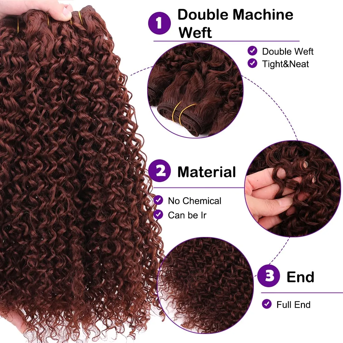 Afro Kinky Curly Synthetic Hair Weave 3 Bundles 18 20 22 Inches 300 Gram Jerry Curl Bundle High Temperature Fiber Hair Extensions for Black Women Brown Color 33
