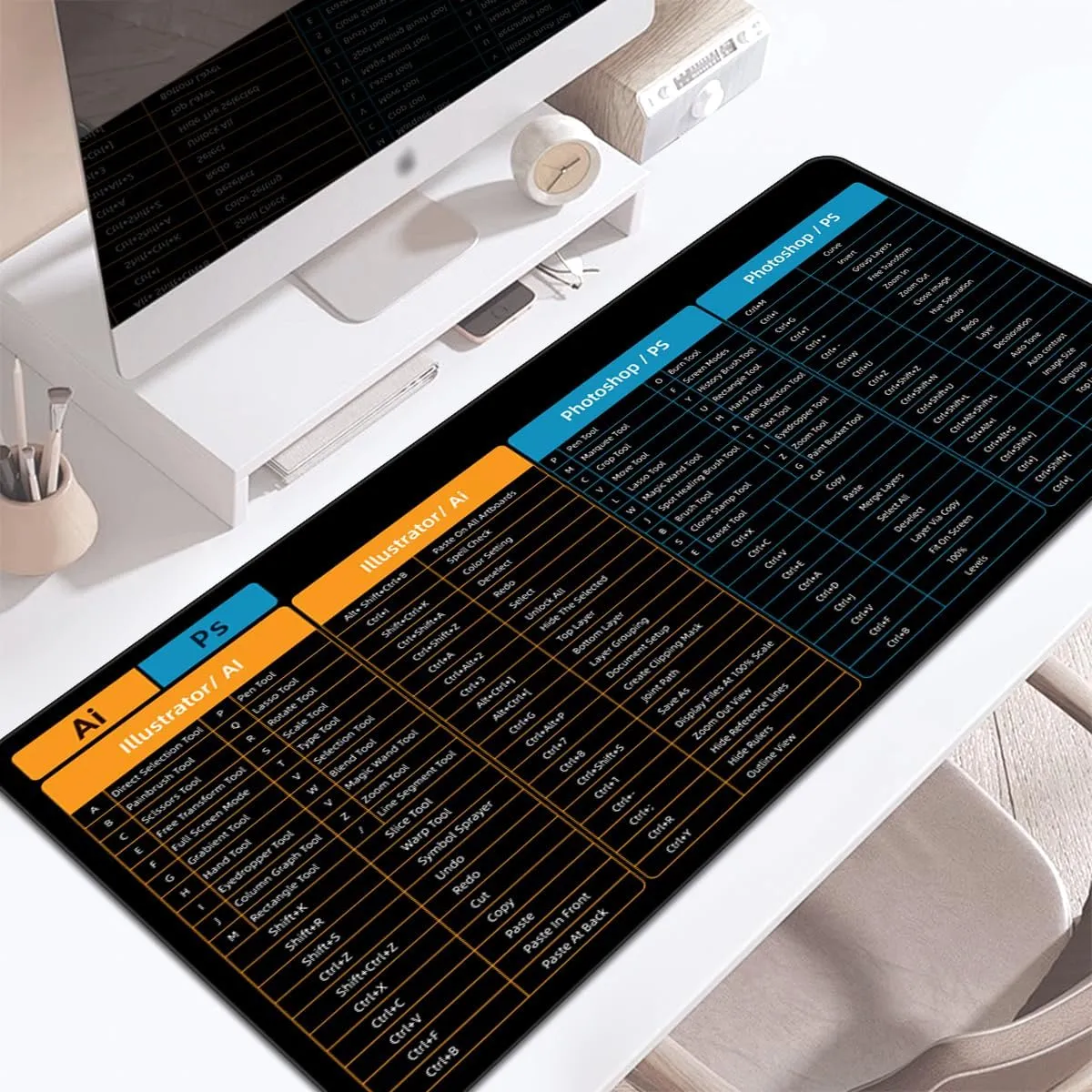 AI Illustrator/PS Photoshop Sheet Desk pad, Windows Large Gaming Office pc Mouse pad,Keyboard Shortcuts Mouse pad,Non-Slip Waterproof Desk mat,XL 31.4 x 11.8 in (TS1058)