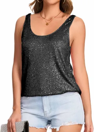 Ainuno Sequin Tops for Women Sparkly Tank Tops Sleeveless Sparkle Tanks Fashion Outfit Top