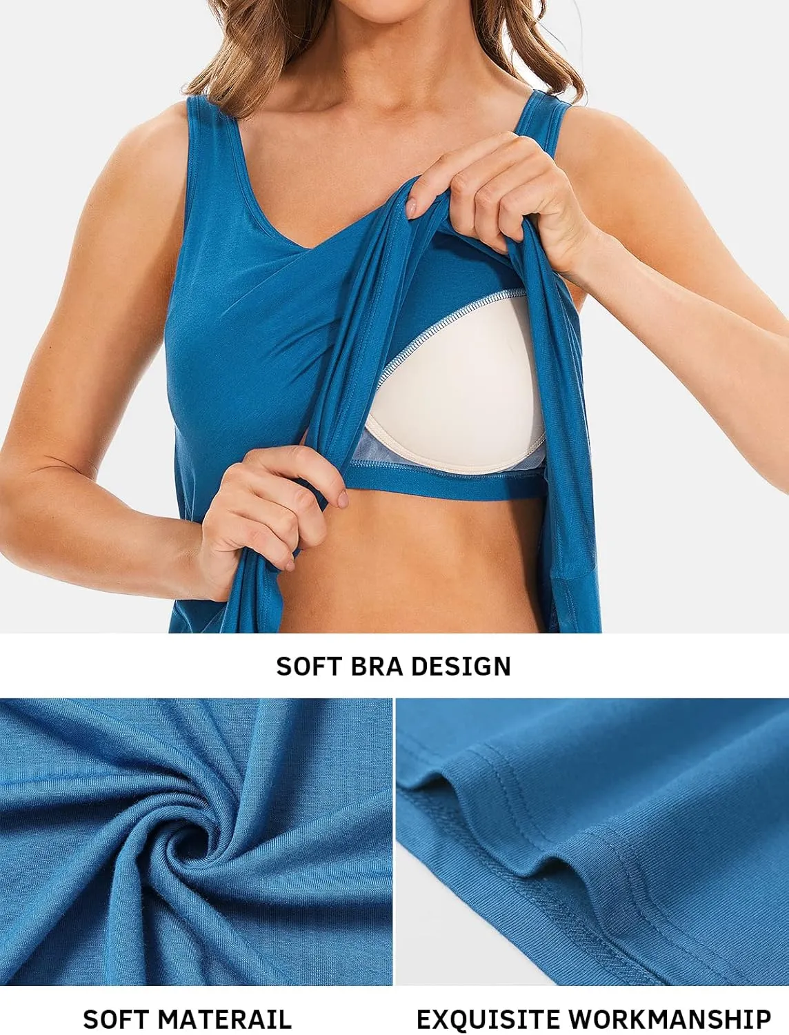 Air Curvey Tank Tops for Women Build in Bra Casual Flowy Tank Pleated Loose Fit S-XXXXL