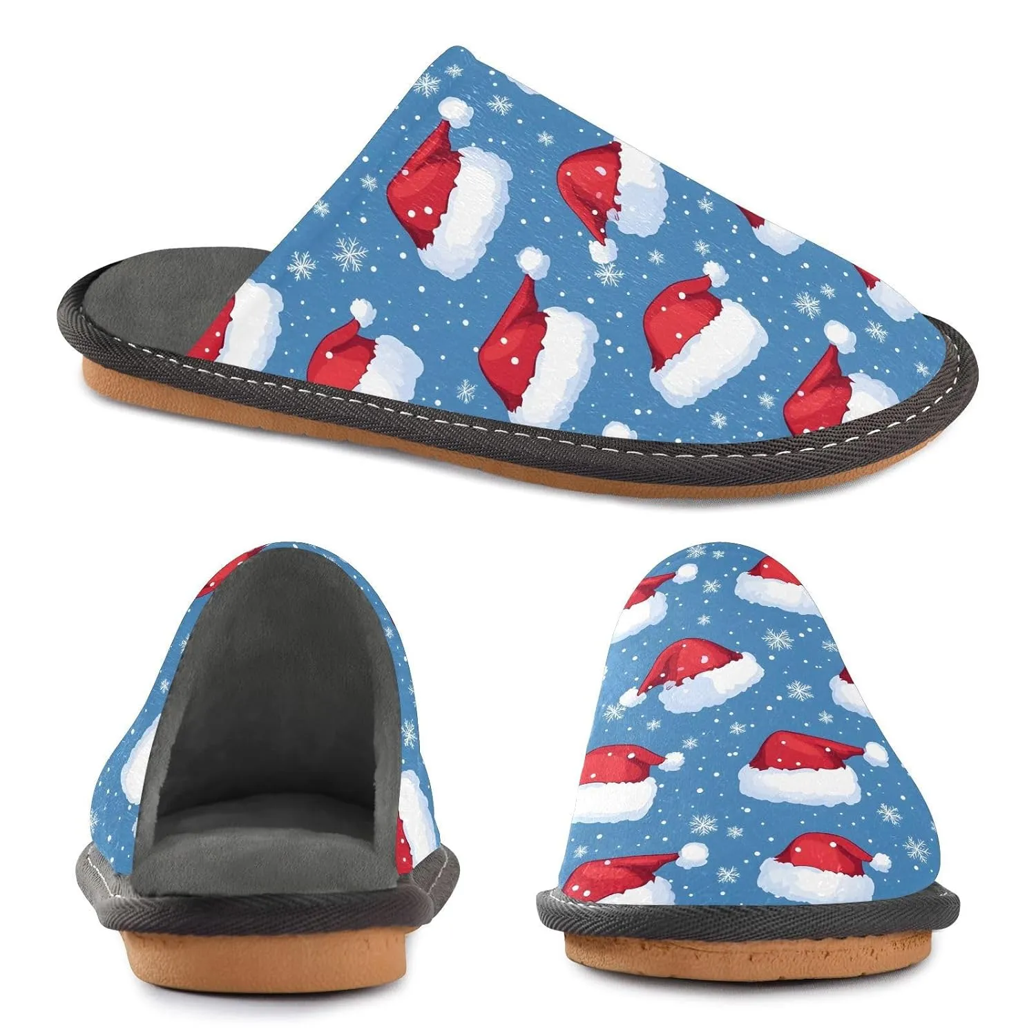 ALAZA Red Hat Merry Christmas Snowflake Fuzzy Slippers for Women Men Warm Soft Lightweight Memory Foam House Slippers 4-5