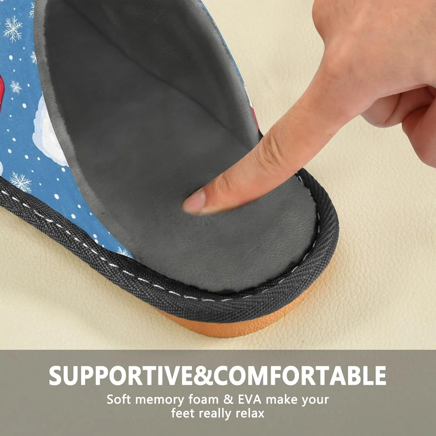 ALAZA Red Hat Merry Christmas Snowflake Fuzzy Slippers for Women Men Warm Soft Lightweight Memory Foam House Slippers 4-5