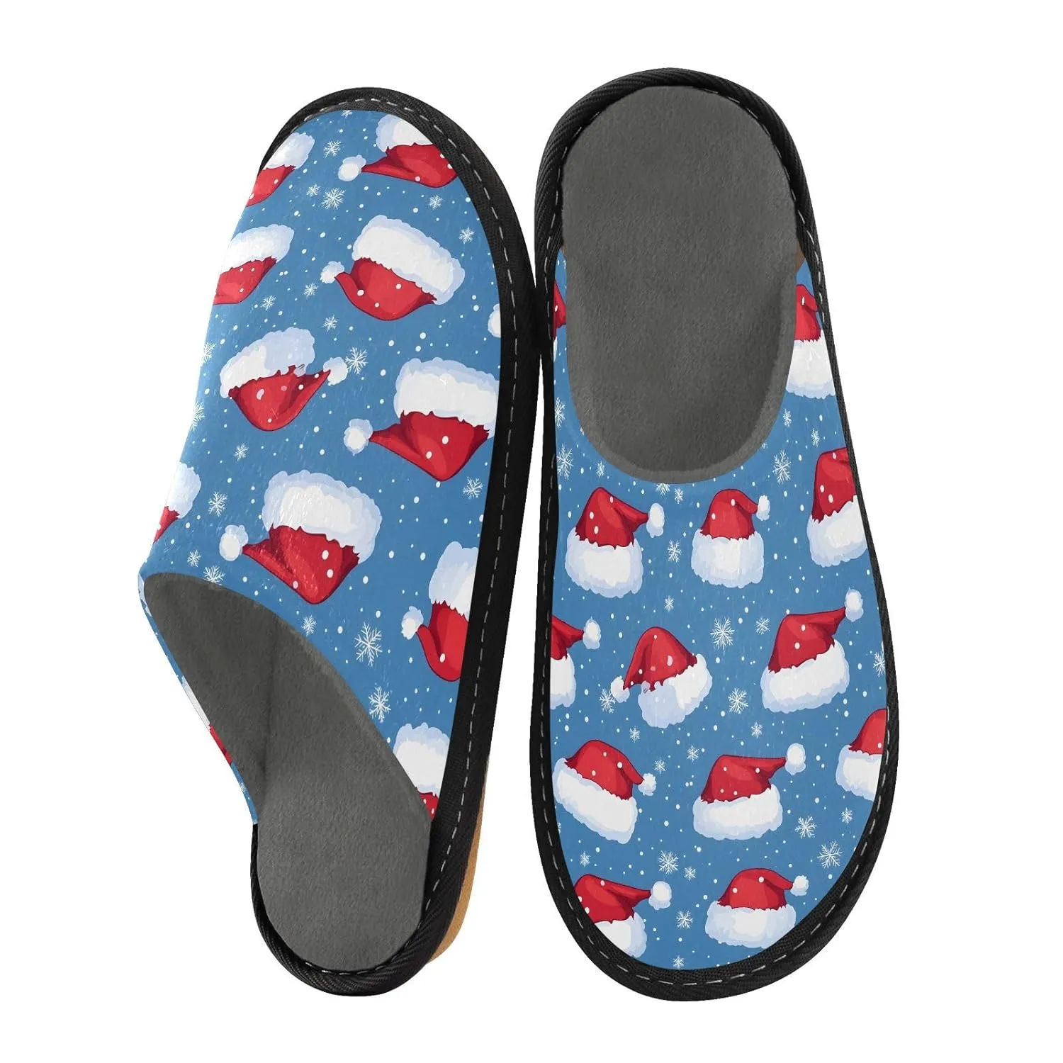 ALAZA Red Hat Merry Christmas Snowflake Fuzzy Slippers for Women Men Warm Soft Lightweight Memory Foam House Slippers 4-5