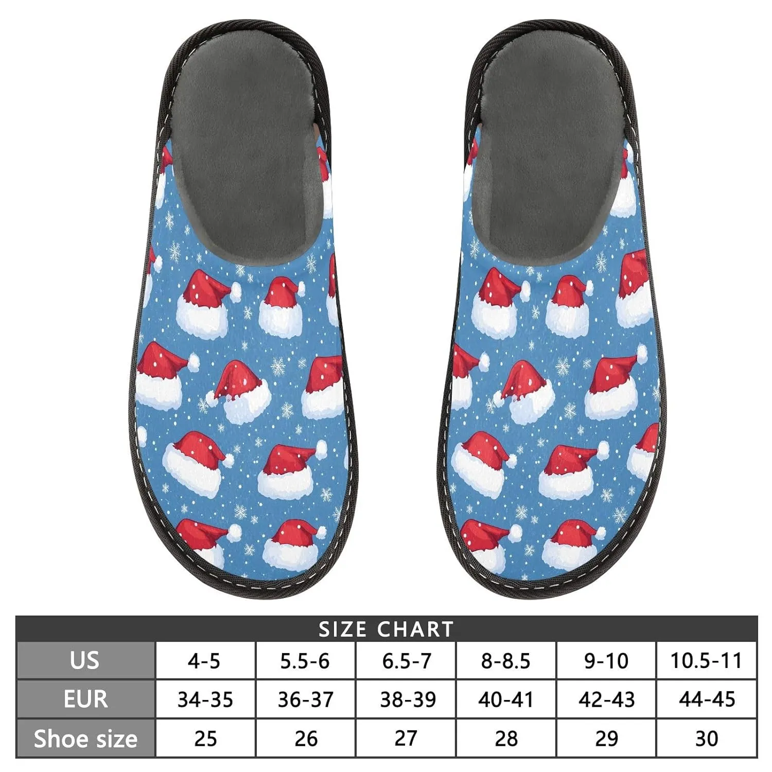 ALAZA Red Hat Merry Christmas Snowflake Fuzzy Slippers for Women Men Warm Soft Lightweight Memory Foam House Slippers 4-5