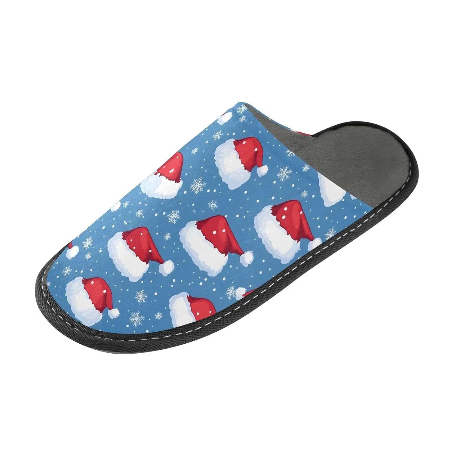 ALAZA Red Hat Merry Christmas Snowflake Fuzzy Slippers for Women Men Warm Soft Lightweight Memory Foam House Slippers 4-5