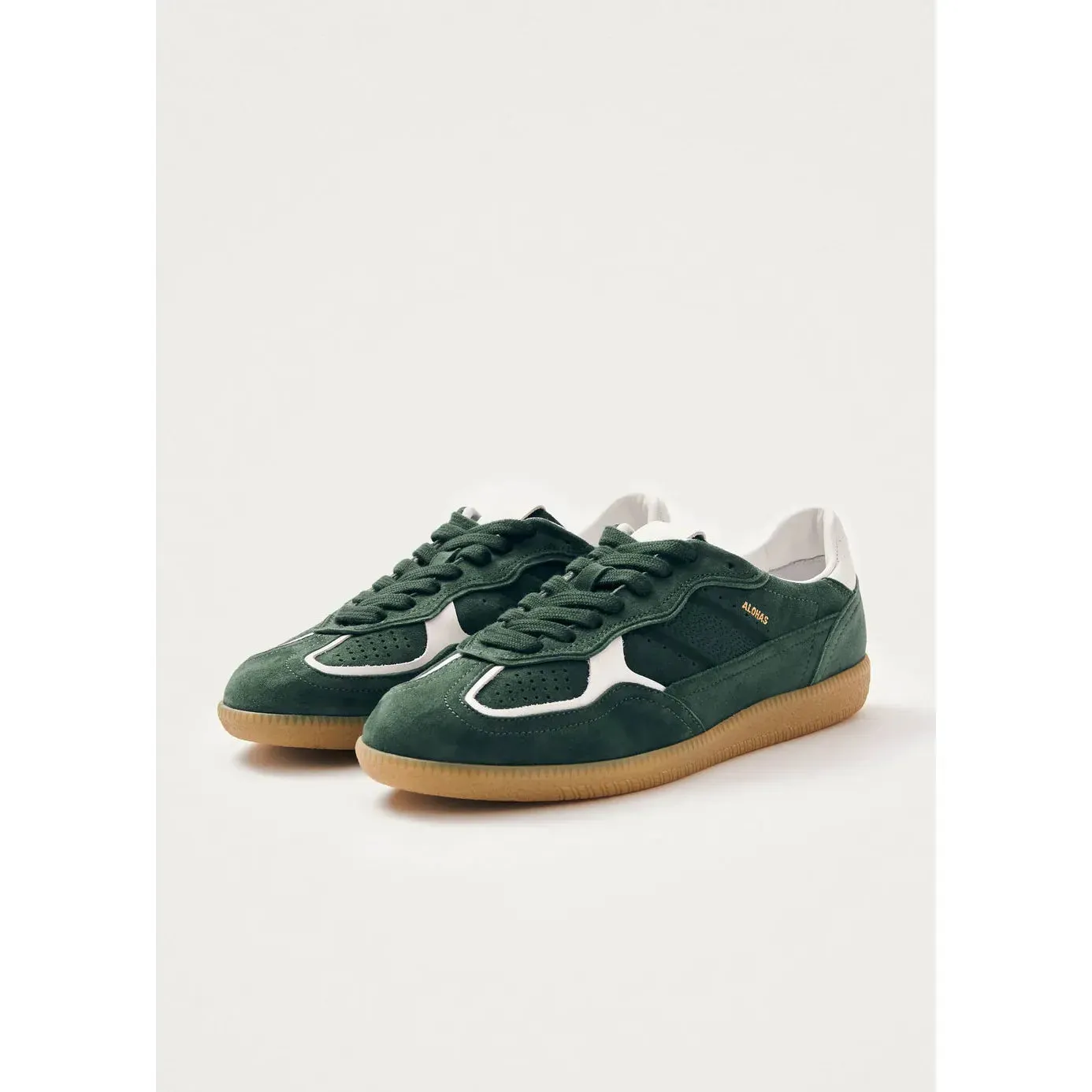 ALOHAS Green Suede Sneakers with White Leather Accent