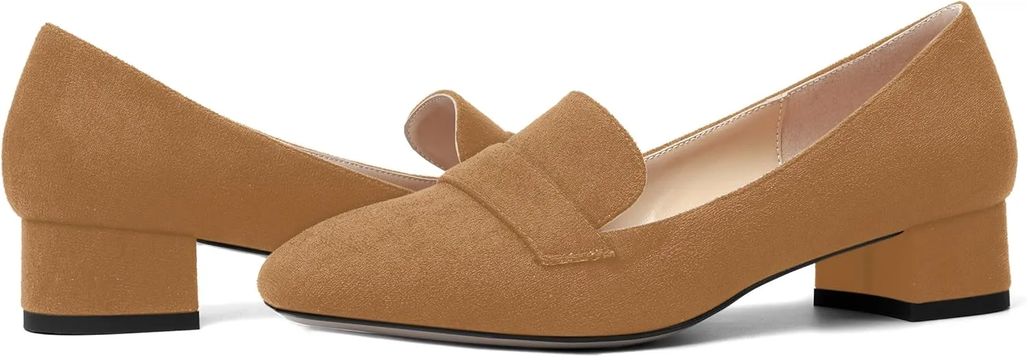 AMBELIGHT Womens Square Toe Casual Office Slip On Soild Block Low Heel Pumps Shoes 1.5 Inch
