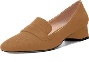 AMBELIGHT Womens Square Toe Casual Office Slip On Soild Block Low Heel Pumps Shoes 1.5 Inch
