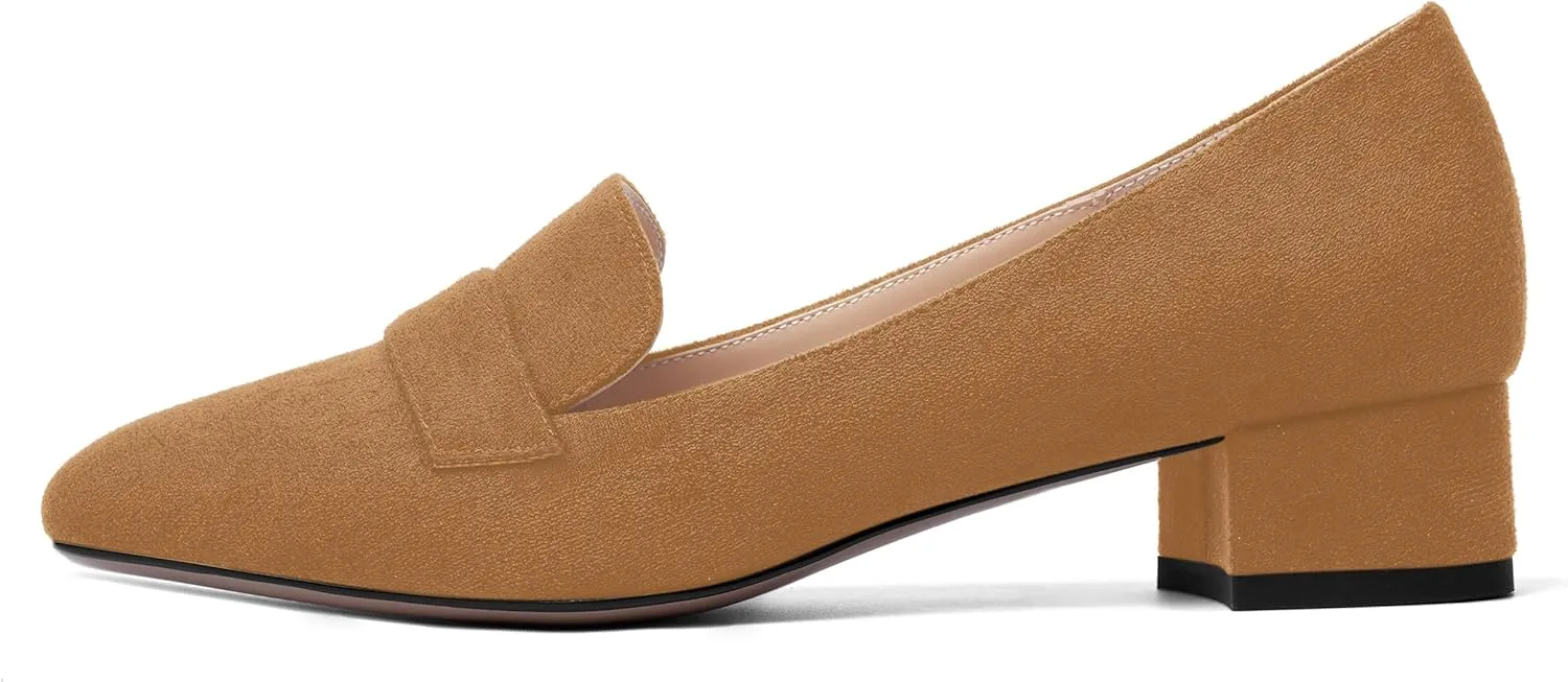 AMBELIGHT Womens Square Toe Casual Office Slip On Soild Block Low Heel Pumps Shoes 1.5 Inch