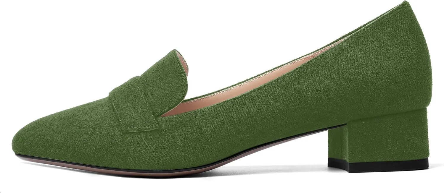 AMBELIGHT Womens Square Toe Casual Office Slip On Soild Block Low Heel Pumps Shoes 1.5 Inch