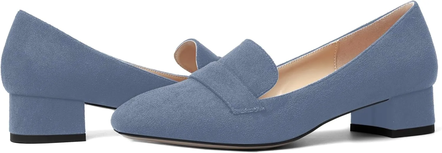 AMBELIGHT Womens Square Toe Casual Office Slip On Soild Block Low Heel Pumps Shoes 1.5 Inch