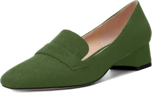 AMBELIGHT Womens Square Toe Casual Office Slip On Soild Block Low Heel Pumps Shoes 1.5 Inch