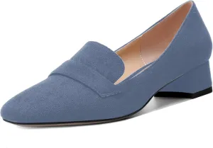 AMBELIGHT Womens Square Toe Casual Office Slip On Soild Block Low Heel Pumps Shoes 1.5 Inch