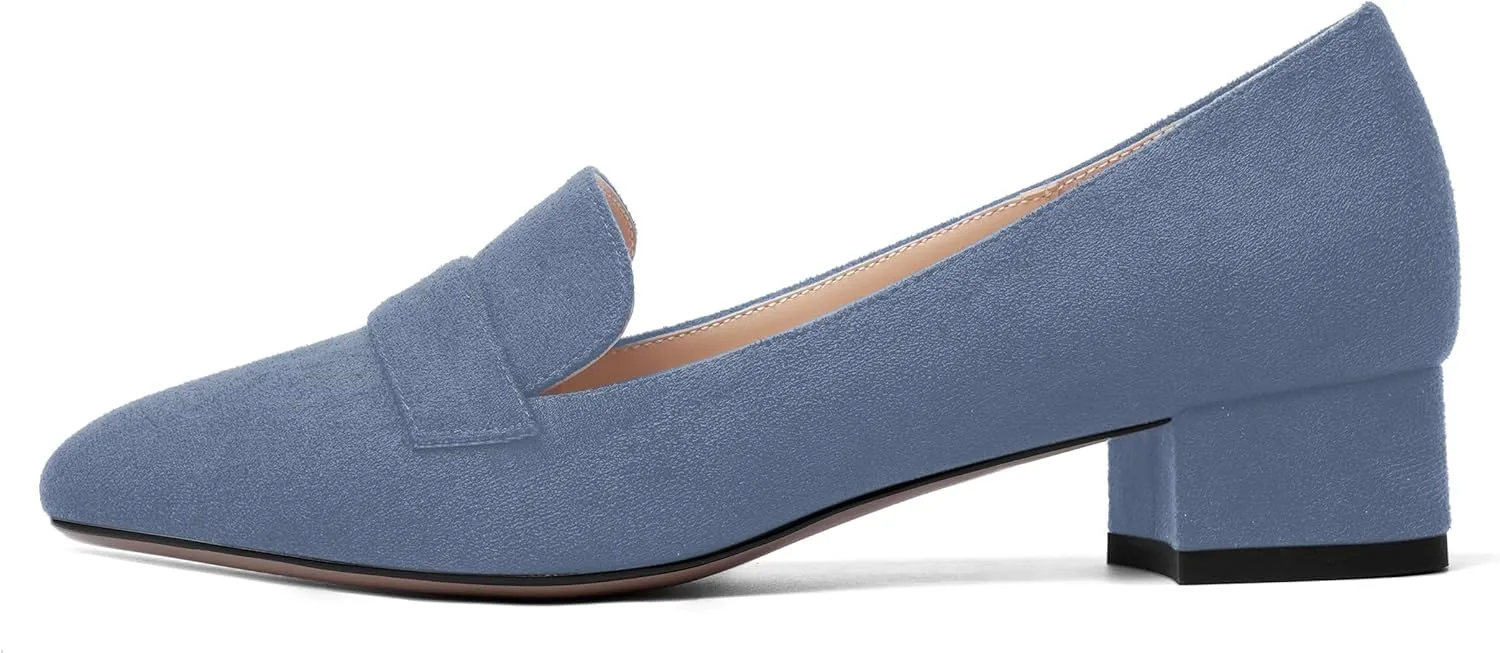 AMBELIGHT Womens Square Toe Casual Office Slip On Soild Block Low Heel Pumps Shoes 1.5 Inch