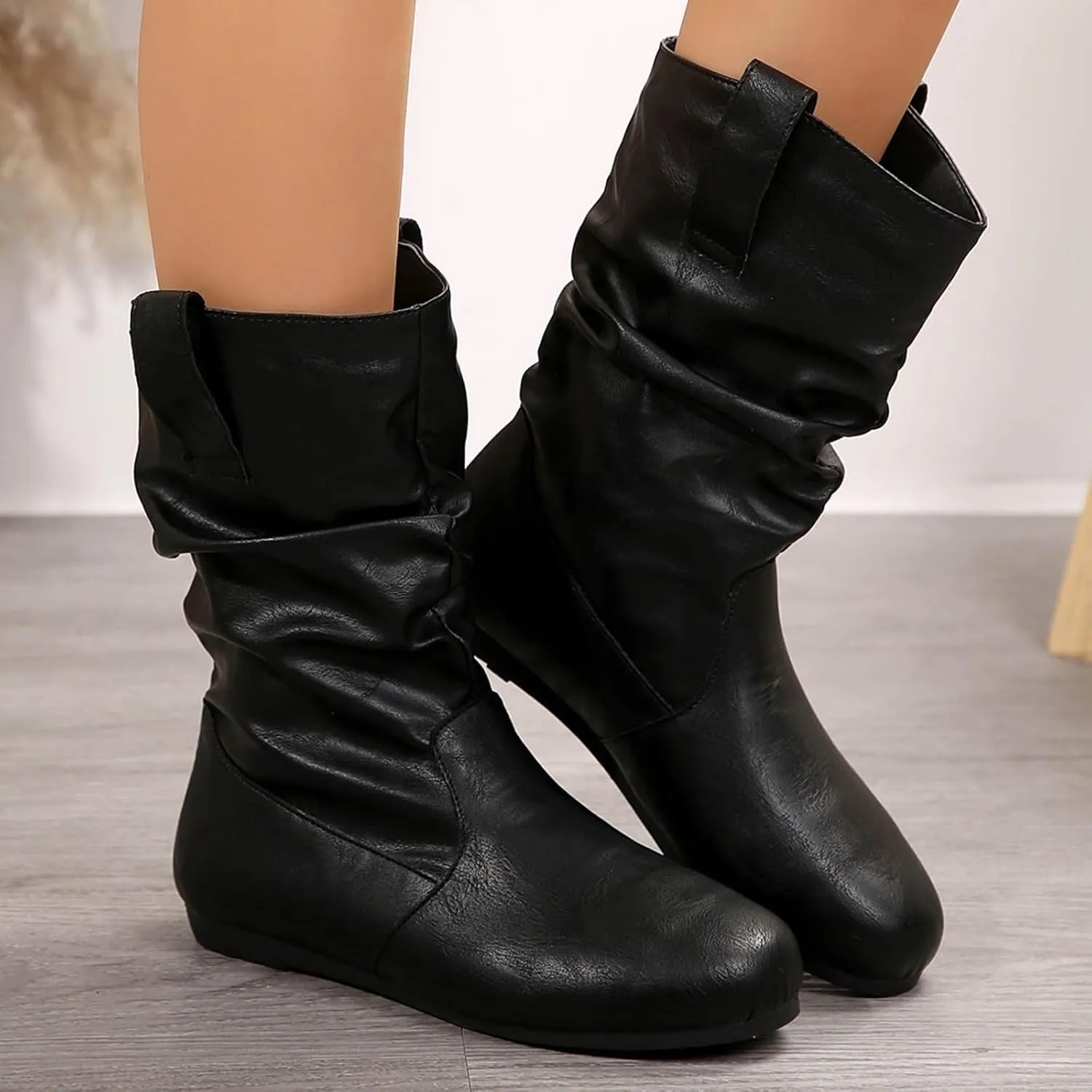 AMDBEL Mid Calf Boots for Women Low Heel Fall Boots for Women 2024 Fashion Riding Boots Slip On Ankle Booties Ladies Shoes