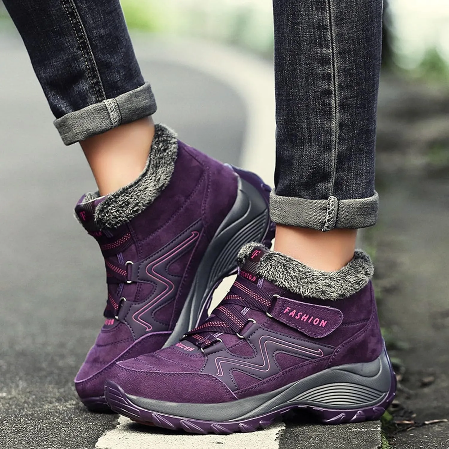 AMDBEL Snow Boots for Women Warm Thermal Boots Waterproof Snow Winter Warm Hiking Work Comfy Boots Sneakers Walking Shoes