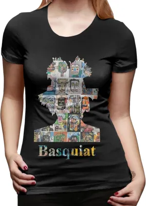 American Jean- Shirt Michel Artist Basquiat Shirt Top for Women's, Big-Tall Big Girls Basic Short Sleeve T-Shirts Classic Crewneck Tee T Shirt Wicking Workwear Small Black